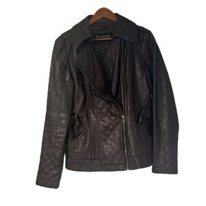 Guess Los Angeles Woman's Maroon Faux Leather Jacket Size Large